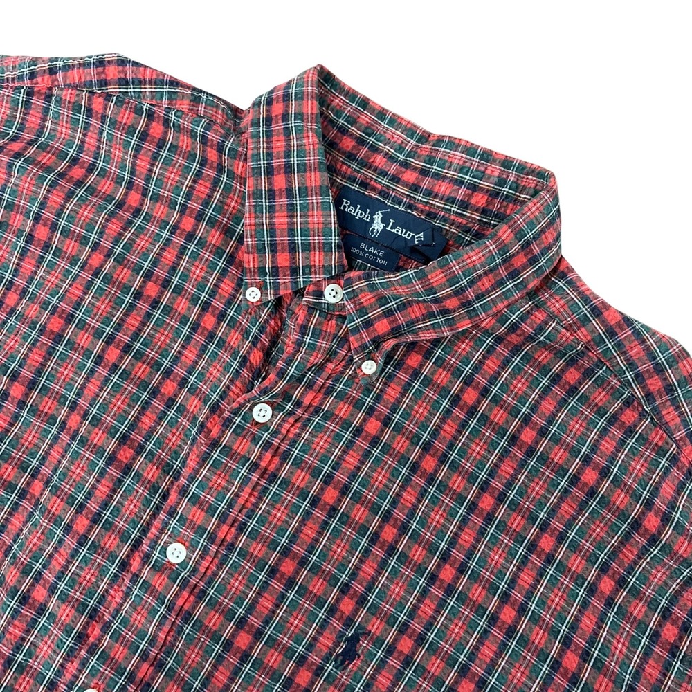 RALPH LAUREN Blake Mens XXL Plaid Shirt Red Green Cotton Short Sleeve Vintage